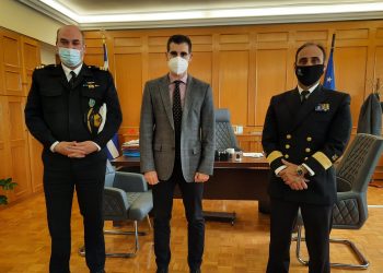 Εθιμοτυπική επίσκεψη στον Αντιπεριφερειάρχη Π.Ε Ηλείας Β. Γιαννόπουλο, από τον Περιφερειάρχη Λιμενικού Σώματος Δ. Κυριακουλόπουλο