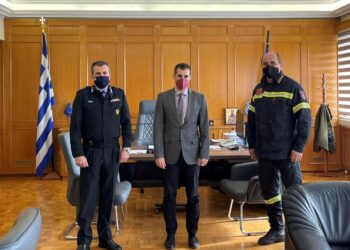 Στον Αντιπεριφερειάρχη Π.Ε Ηλείας Β. Γιαννόπουλο ο νέος Περιφερειακός Διοικητής Πυροσβεστικής Υπηρεσίας Δ.Ε Χρ. Μπόκας