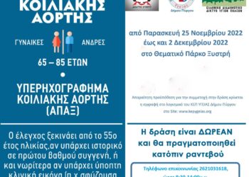 ΔΗΜΟΣ ΠΥΡΓΟΥ: Δωρεάν Πρόγραμμα Ελέγχου για το Ανεύρυσμα Κοιλιακής Αορτής από το ΚΕΠ Υγείας του Δήμου