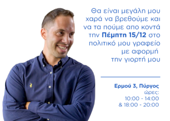 Στο πολιτικό του γραφείο στο Πύργο θα δεχθεί ευχές για την ονομαστική του εορτή ο Λευτέρης Βαρουξής