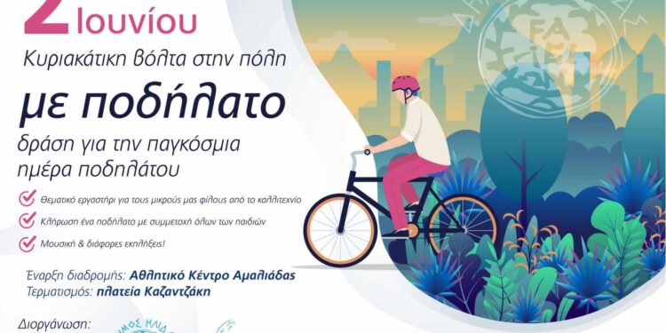 ΔΗΜΟΣ ΗΛΙΔΑΣ: Εορτάζει την ερχόμενη Κυριακή την Παγκόσμια Ημέρα Ποδηλάτου με μια ξεχωριστή εκδήλωση