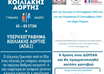 ΚΕΠ ΥΓΕΙΑΣ ΔΗΜΟΥ ΠΥΡΓΟΥ: Δωρεάν Πρόγραμμα Ελέγχου για το Ανεύρυσμα Κοιλιακής Αορτής