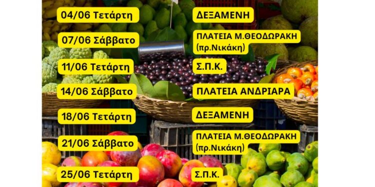ΔΗΜΟΣ ΠΥΡΓΟΥ: Οι Λαϊκές Αγορές για τον μήνα Ιούνιο