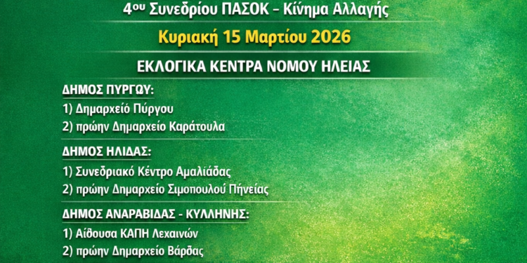 ΝΟΜΑΡΧΙΑΚΗ ΟΡΓΑΝΩΤΙΚΗ ΕΠΙΤΡΟΠΗ ΣΥΝΕΔΡΙΟΥ ΗΛΕΙΑΣ: Τα 11 Εκλογικά Κέντρα και οι Υποψήφιοι Σύνεδροι του ΠΑΣΟΚ στην Ηλεία, εν όψει της εκλογικής διαδικασία της ερχόμενης Κυριακής για το 4ο Συνέδριο του Κινήματος!